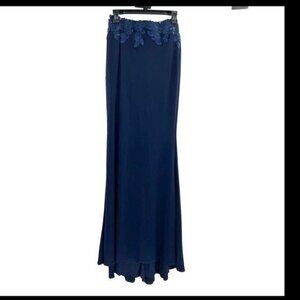 Faviana blue dress maxi long strapless embroidered size 4